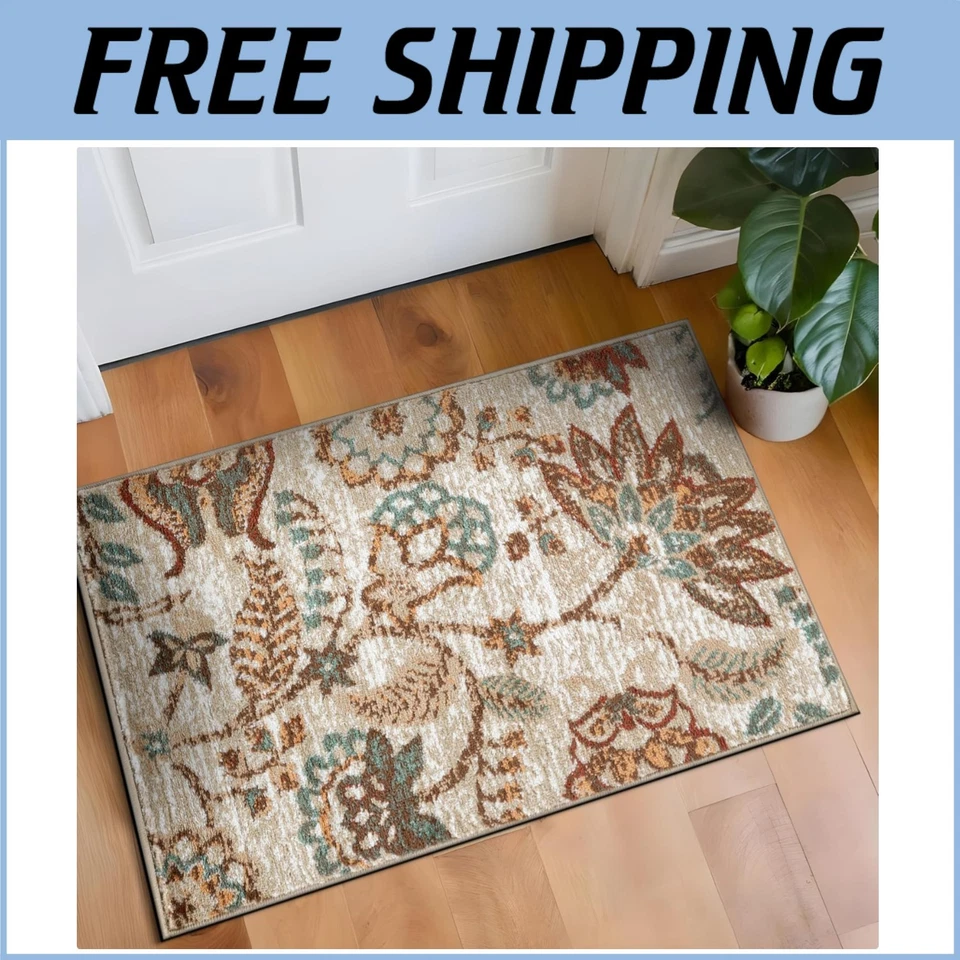 Stylish 2' x 3' Beige Polypropylene Rug - Low Pile, Indoor Use, Jute Backing - Image 1 of 4