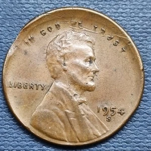 1954 S Lincoln Wheat Cent 1c ERROR Off Center XF Details #93799 - Picture 1 of 2