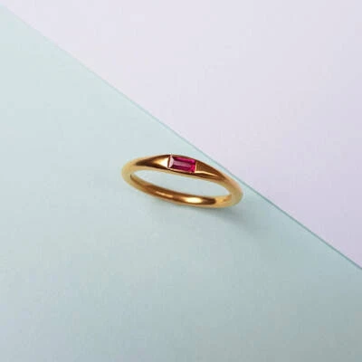Simulated Pink Ruby Women Solitaire Party Simple Ring In Solid 10K Yellow Gold - Image 1 of 4