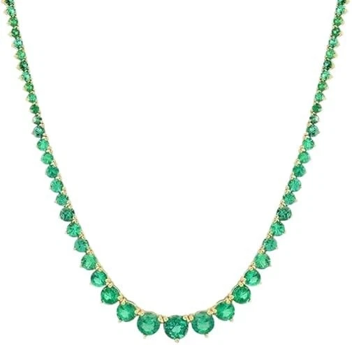 Lab Created 12Ct Green Emerald 3-Prongs Tennis Necklace 14K Yell Gold Plated 18" - Image 1 of 4