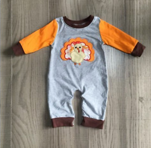 NEW Boutique Baby Boys Thanksgiving Turkey Long Sleeve Romper Jumpsuit