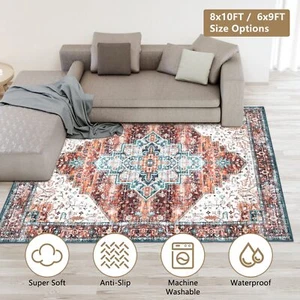 8x10 6x9FT Area Rugs for Living Room Bedroom Mat Machine Washable Vintage Carpet - Picture 1 of 42