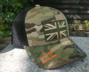 Subdued union jack / flag patch stitched cap Hat Flexfit yupoong multicam Camouf - Picture 1 of 1