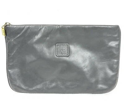 复古 ANNE KLEIN 适用于 CALDERON 小号灰色锡纸柔软皮革手拿包 — 第 1/4 张图片