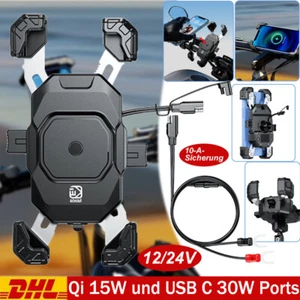 Fahrrad Halterung Handy Halter Motorrad Bike Smartphone Universal Wireless USB-C - Zdjęcie 1 z 29