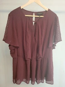 Lane Bryant Top Damen 24 pflaume gepunktet transparent Flatterärmel Faux Wickeloptik V-Ausschnitt - Bild 1 von 9