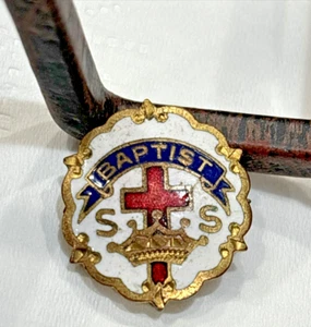 Baptist SS Sunday School Lapel Pin Cross and Crown Gold w/ Enamel - Picture 1 of 7