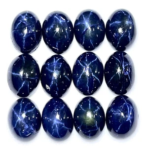 6 Pcs Natural Star Blue Sapphire 7x5mm Oval Loose Cabochon Gems Wholesale Lot - Picture 1 of 20