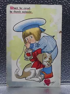 Don't Be Cruel To Dumb Animals. Dog Boy Can Circa 1914 Valentine's Day Postcard - Picture 1 of 2