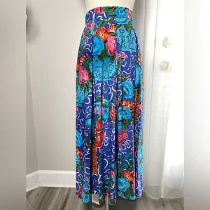 Vintage KENZO Paris High Waisted Cotton Midi Skirt Multi Color Printed Sz 38 XS - Picture 1 of 16