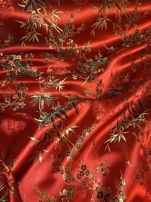 1 mtr red/gold medallion blossom print oriental chinese brocade fabric 45”wide - Image 1 of 4