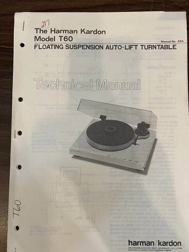 TOCADISCOS HARMAN KARDON T60 Manual de Servicio *ORIGINAL* LIBRO O PDF-ENVÍO GRATUITO Foto 1 de 1