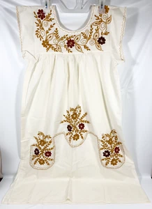 Abito da spiaggia contadino BOHO vintage ricamato a mano marrone floreale marrone lungo 46" donna M - Foto 1 di 12