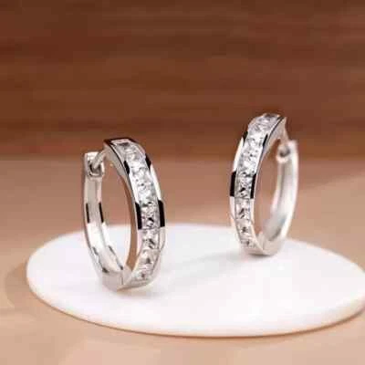 Princess Clip-On Huggie Hoop Earrings Lab Created Diamond 14K White Gold Plated - Image 1 of 4