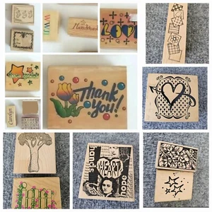 Bulk Bundle Lot Of 16 Sixteen Wooden Rubber Stamps - Picture 1 of 14