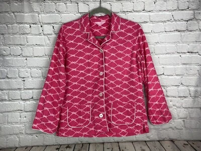 Lilly Pulitzer Size XS Pink White Bow Pattern Flannel Button Down Pajama Top EUC - Image 1 of 4