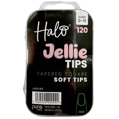 Halo Tapered Square Jellie Tips -Vegan Soft Gel Nail Tips (120 Pcs & Sizes 0-11)
