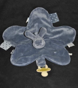 Doudou plat âne NOUKIES NOUKIE'S gris foncé bleu poudre d'étoile attache tétine - Picture 1 of 2