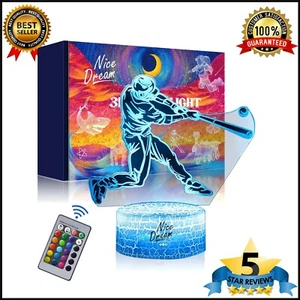 Baseball 3D Illusion Lamp, 3D Baseball Night Light for Kids, 16 Colors Changi... - Picture 1 of 12