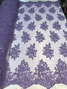 Lilac Lace Corded Design Embroidered With Sequins Mesh Lace Fabric By The Yard - Picture 1 of 4