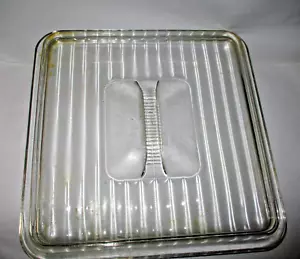 Vtg Refrigerator Dish Glass Cover Lid Ribbed Clear 9" x 9" Thick Heavy - Picture 1 of 13