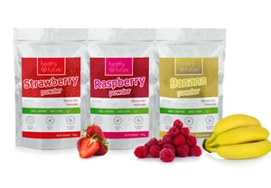 3x 100g Freeze Dried POWDERS Raspberries Strawberries Banana Bundle Pack - Picture 1 of 20