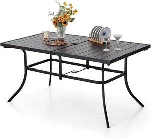 6-Person Outdoor Patio Tables Metal Outdoor Dining Table 1.57" Umbrella Hole - Picture 1 of 9
