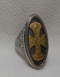 ANELLO CROCE COSTANTINO ARGENTO STERLING 950 E ORO 18K - Foto 1 di 17