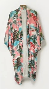 Vintage Traditional Kimono Robe Pink Landscape Floral Adult Size Large. Ff - Picture 1 of 10