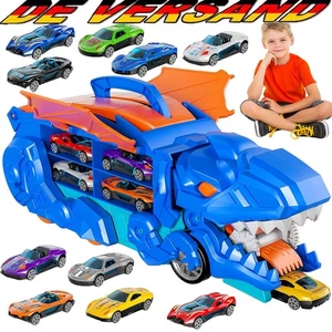 Dino Spielfiguren Set Auto Transporter mit Rennwagen Kinder Geschenk ab 3 Jahre - Bild 1 von 17