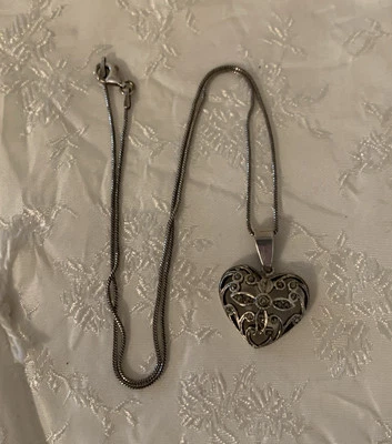 Vintage Sterling Silver Filigree Love Heart Marcasite Necklace 17” - Image 1 of 4