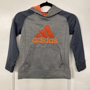 EUC Boys Youth Adidas 2 Tone Gray w/Orange  Logo Unisex P/O Hoodie Size 7 - Picture 1 of 9