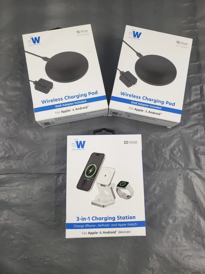 Nuevo Lote de 3 Estación de Carga JUST WIRELESS para Dispositivos Apple Android con Cable Foto 1 de 1
