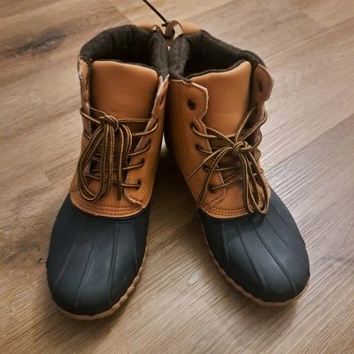 Lands End/Botas de pato para mujer/caucho/cuero bronceado acolchadas con cordones/lluvia talla 9 Foto 1 de 4