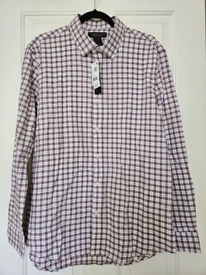 The Mens Store at Bloomingdales Flannel Shirt Large $98 Button Down White Purple - Image 1 of 4