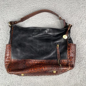 Brahmin Leather Purse Womens Black/Brown Zip Up 12x16in - Picture 1 of 17