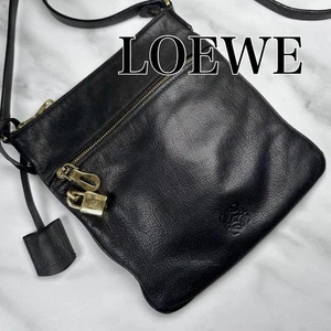 LOEWE Anagram Shoulder Bag Black Leather Used Stylish Compact - Picture 1 of 15