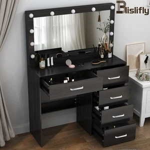 Set Scrivania Vanity con Specchio Grande Vanity Table 3 Modalità di Illuminazione 5 Cassetti Portaoggetti - Foto 1 di 9