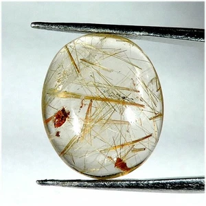 10.35 Carat Natural Copper Needle Rutile Quartz Oval Cabochon Loose Gemstone h36 - Picture 1 of 2