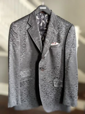 Abrigo deportivo ETRO negro satinado cachemir traje chaqueta 3 botones pecho único IT 50 Foto 1 de 4