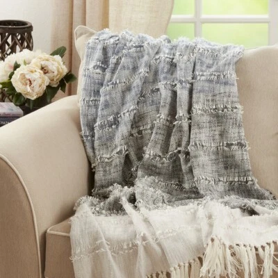 Navy Blue Color Block Cotton Blend Throw Blanket – 50" x 60" - Image 1 of 3