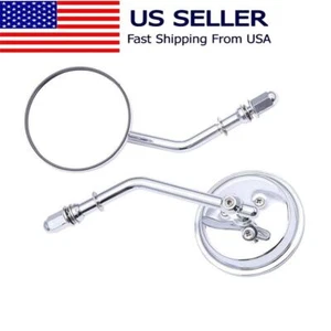 Chrome Motorcycle Retro Round Mirrors For Harley Cruiser Bobber Chopper - Picture 1 of 21