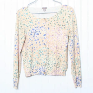 Cardigan J Jll Biege a maniche lunghe con bottoni collo a vite misto cotone floreale M - Foto 1 di 9