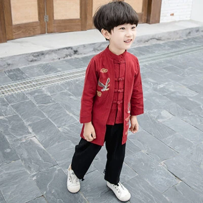 Antiguo traje bordado chaqueta tops y pantalones chinos Hanfu niño niño niño 2 piezas Foto 1 de 4