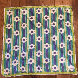 Vtg Vera Neumann Scarf Silk 22” Square Green Purple Mod Retro Flowers Floral 70s - Picture 1 of 7