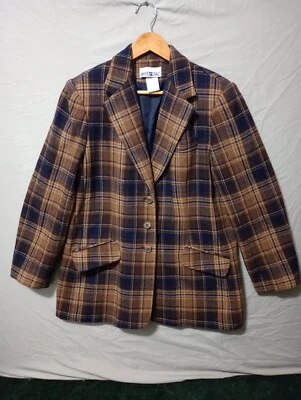 Vintage 90s White Stag preppy wool blend plaid blazer size women's 12 burgundy  - Image 1 of 4