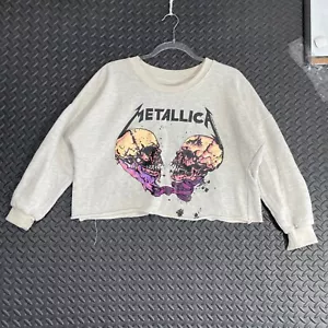 Metallica grau lila Totenköpfe Grafikdruck Cropped Pullover Sweater Damen M - Bild 1 von 7
