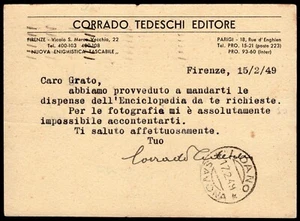 Autografo dell'editore Corrado Tedeschi (Firenze, 1899 - 1972) - Foto 1 di 2