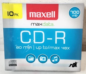Maxell CD Recordable Media - Cd-r - 48x-700 Mb - 10 Pack Slim Jewel Case Sealed - Picture 1 of 3