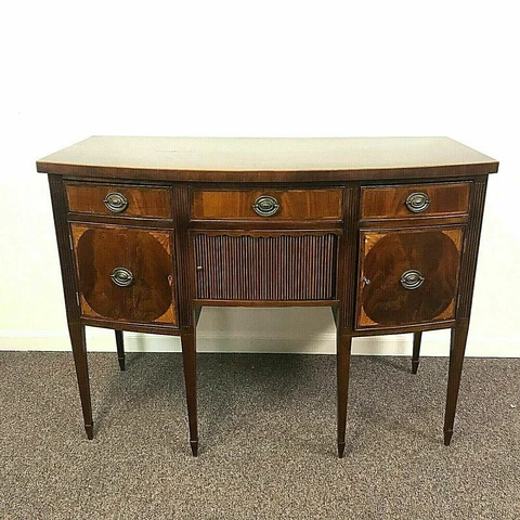 19th Century English Mahogany Sideboard w Maple Inlay & Tambour Door Cover